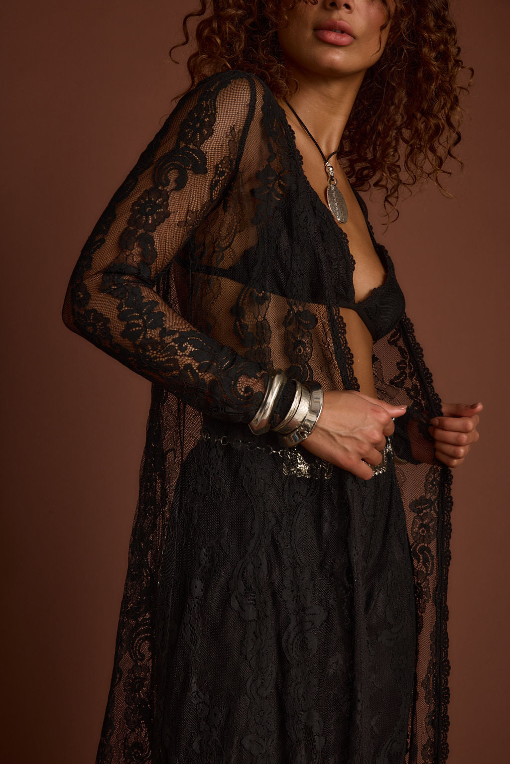 Ambrose Black Lace Kimono