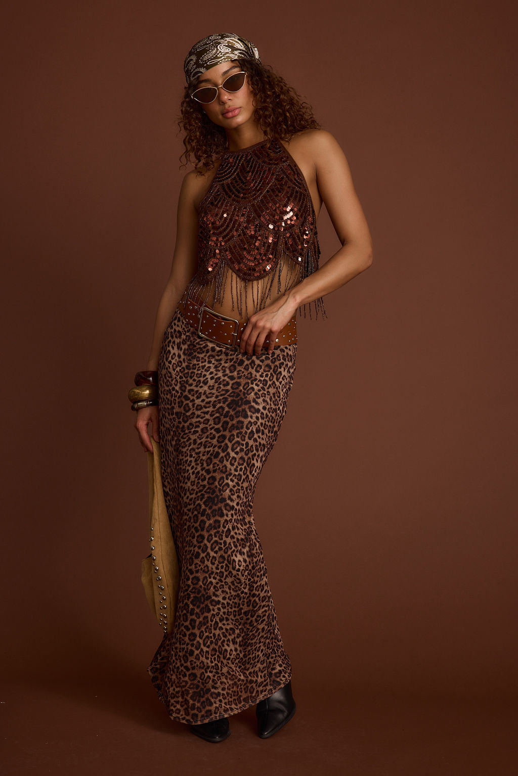 Cleo Espresso Beaded Halter Top