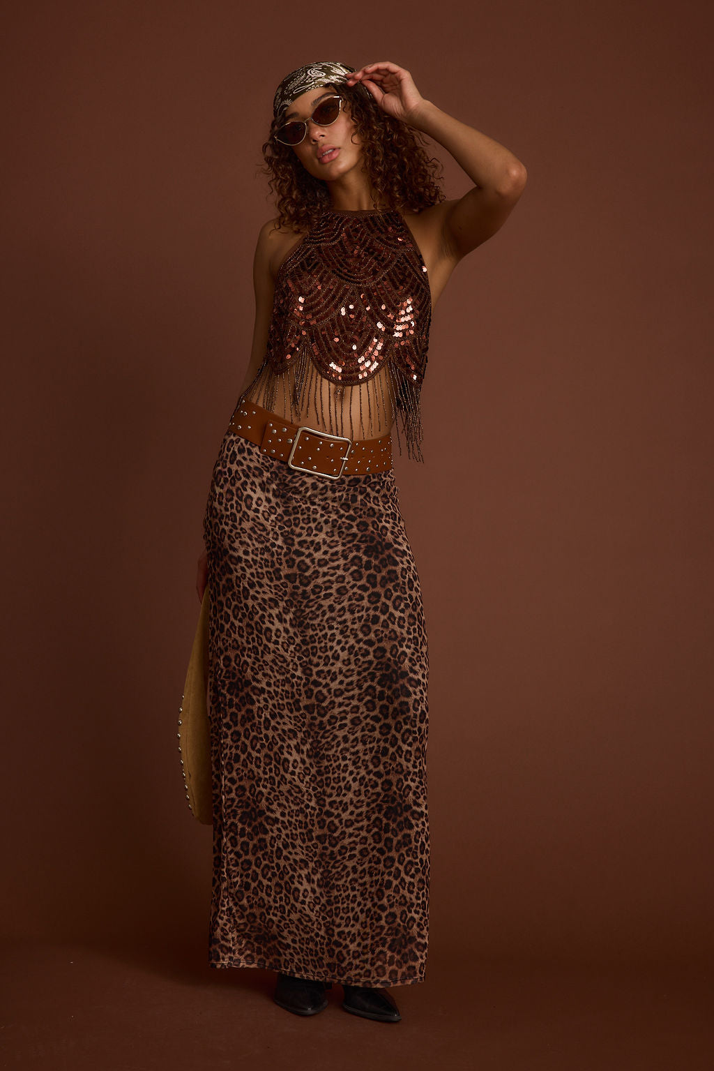 Cleo Espresso Beaded Halter Top